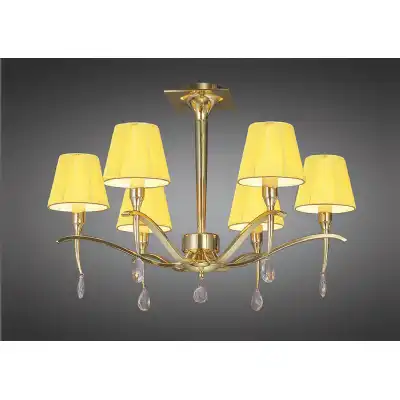 Siena Semi Flush Round 6 Light E14, Polished Brass With Amber Cream Shades And Clear Crystal