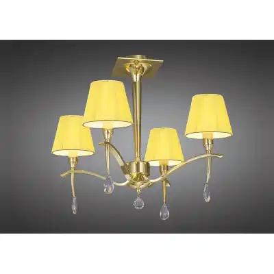 Siena Semi Flush Round 4 Light E14, Polished Brass With Amber Cream Shades And Clear Crystal