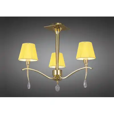 Siena Semi Flush Round 3 Light E14, Polished Brass With Amber Cream Shades And Clear Crystal