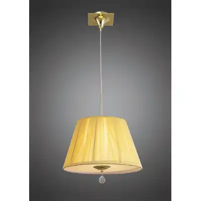 Siena Pendant Round 1 Light E27, Polished Brass With Amber Cream Shade And Clear Crystal