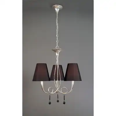 Paola Pendant 3 Light E14, Silver Painted With Black Shades And Black Glass Droplets