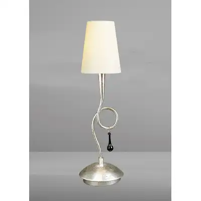 Paola Table Lamp 1 Light E14, Silver Painted With Cream Shade And Black Glass Droplets