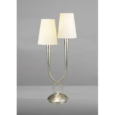 Paola Table Lamp 2 Light E14, Silver Painted With Cream Shades