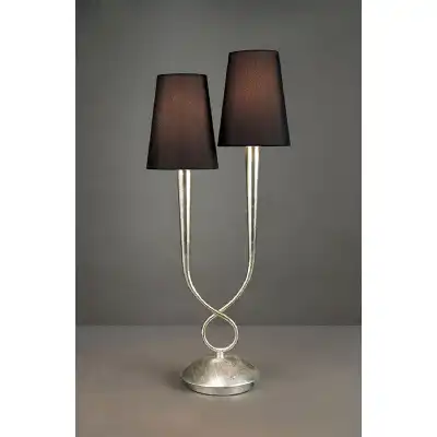 Paola Table Lamp 2 Light E14, Silver Painted With Black Shades