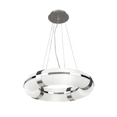 Guss Pendant Convertible To Semi Flush E27 4 Light E27 Small Round, Polished Chrome White Acrylic, CFL Lamps INCLUDED