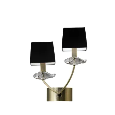 Akira Wall Lamp Switched 2 Light E14, Antique Brass With Black Shades