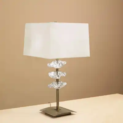 Akira Table Lamp 2 Light E27, Antique Brass With Cream Shade