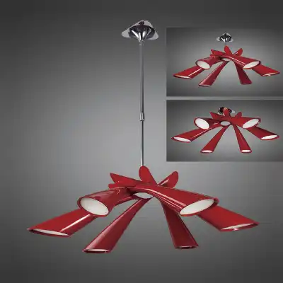 Pop Pendant Ceiling Convertible To Semi Flush 6 Light E27, Gloss Red White Acrylic Polished Chrome, CFL Lamps INCLUDED