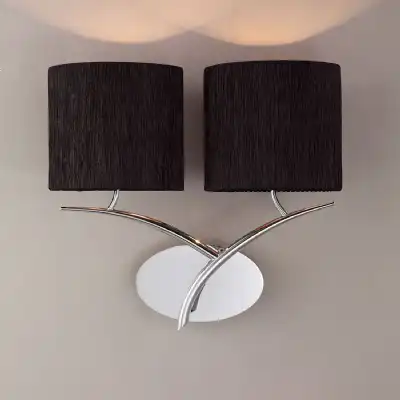 Eve Wall Lamp 2 Light E27, Polished Chrome With Black Oval Shades