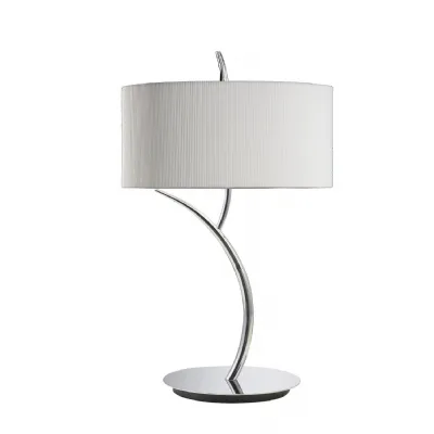 Eve Table Lamp 2 Light E27 Large, Polished Chrome With Spanish Corrugated White Round Shade