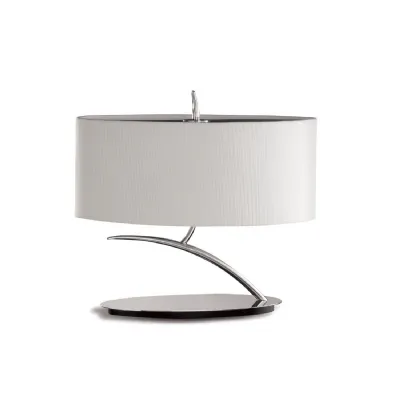Eve Table Lamp 2 Light E27 Small, Polished Chrome With Spanish Corrugated White Oval Shade
