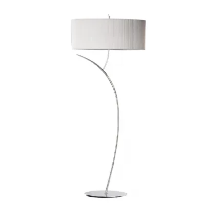 Eve Floor Lamp 2 Light E27, Polished Chrome With Spanish Corrugated White Oval Shade