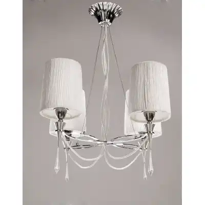 Lucca Pendant 4 Light E27, Polished Chrome With White Shades And Clear Crystal