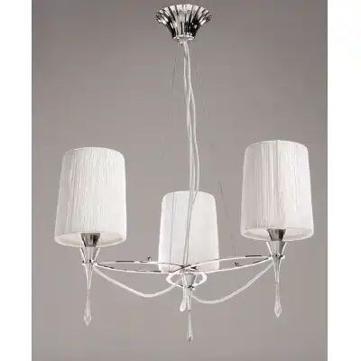 Lucca Pendant 3 Light E27, Polished Chrome With White Shades And Clear Crystal