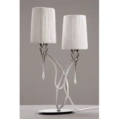 Lucca Table Lamp 2 Light E27, Polished Chrome With White Shades And Clear Crystal