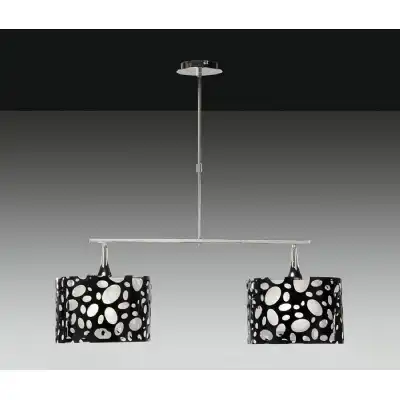 Lupin Linear Pendant 2 Light E27, Gloss Black, White Acrylic, Polished Chrome, CFL Lamps INCLUDED