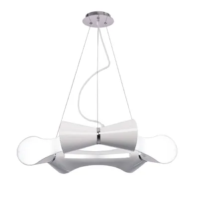 Ora Pendant 6 Flat Round Light E27, Gloss White White Acrylic Polished Chrome, CFL Lamps INCLUDED