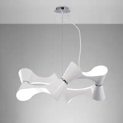 Ora Pendant 8 Twisted Round Light E27, Gloss White White Acrylic Polished Chrome, CFL Lamps INCLUDED