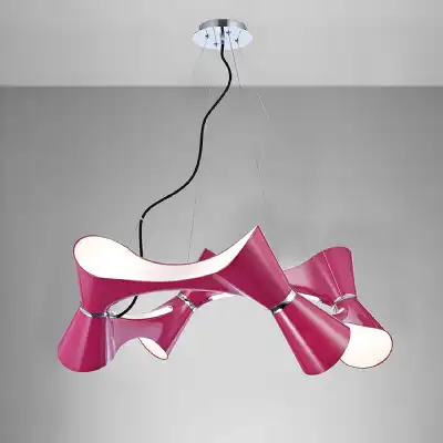 Ora Pendant 8 Twisted Round Light E27, Gloss Purple White Acrylic Polished Chrome, CFL Lamps INCLUDED