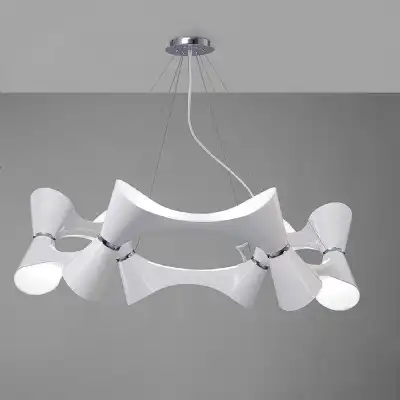 Ora Pendant 12 Twisted Round Light E27, Gloss White White Acrylic Polished Chrome, CFL Lamps INCLUDED