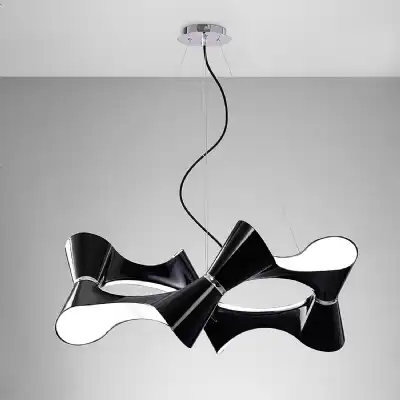 Ora Pendant 8 Twisted Round Light E27, Gloss Black White Acrylic Polished Chrome, CFL Lamps INCLUDED