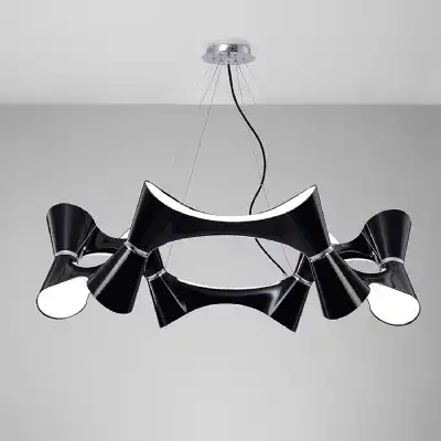 Ora Pendant 12 Twisted Round Light E27, Gloss Black White Acrylic Polished Chrome, CFL Lamps INCLUDED