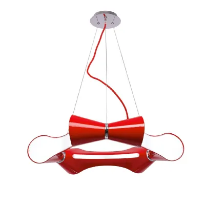 Ora Pendant 6 Flat Round Light E27, Gloss Red White Acrylic Polished Chrome, CFL Lamps INCLUDED