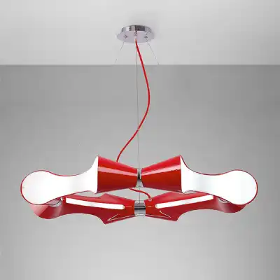 Ora Pendant 8 Flat Round Light E27, Gloss Red White Acrylic Polished Chrome, CFL Lamps INCLUDED