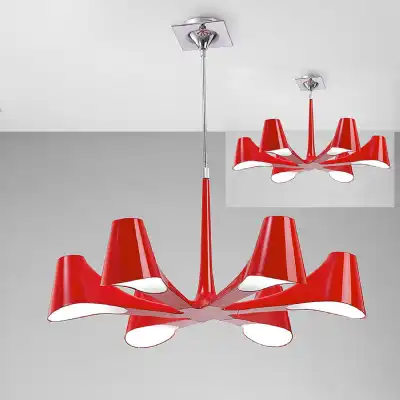 Ora Telescopic Convertible To Semi Flush 6 Light E27, Gloss Red White Acrylic Polished Chrome, CFL Lamps INCLUDED