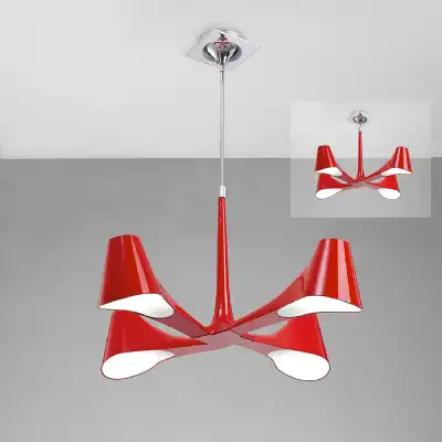 Ora Telescopic Convertible To Semi Flush 4 Light E27, Gloss Red White Acrylic Polished Chrome, CFL Lamps INCLUDED