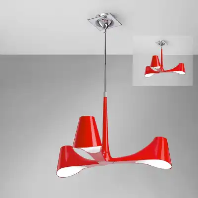 Ora Telescopic Convertible To Semi Flush 3 Light E27, Gloss Red White Acrylic Polished Chrome, CFL Lamps INCLUDED