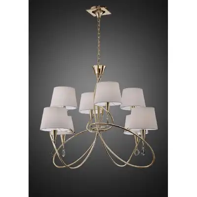 Mara Pendant 2 Tier 8 Light E14, French Gold With Ivory White Shades