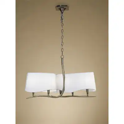 Ninette Pendant 3 Arm 6 Light E14, Antique Brass With Ivory White Shades