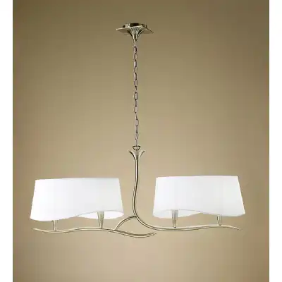 Ninette Linear Pendant 2 Arm 4 Light E14, Antique Brass With Ivory White Shades
