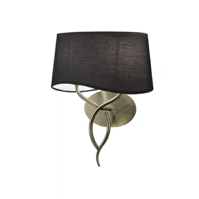 Ninette Wall Lamp Switched 2 Light E14, Antique Brass With Black Shade