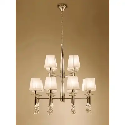 Tiffany Pendant 2 Tier 12+12 Light E14+G9, French Gold With Cream Shades And Clear Crystal