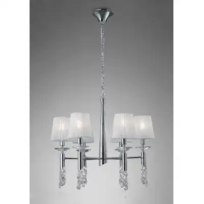 Tiffany Pendant 6+6 Light E14+G9, Polished Chrome With White Shades And Clear Crystal