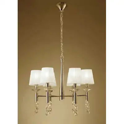 Tiffany Pendant 6+6 Light E14+G9, French Gold With White Shades And Clear Crystal