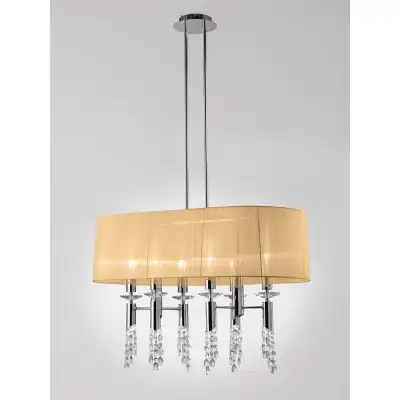 Tiffany Pendant 6+6 Light E27+G9 Oval, Polished Chrome With Soft Bronze Shade And Clear Crystal