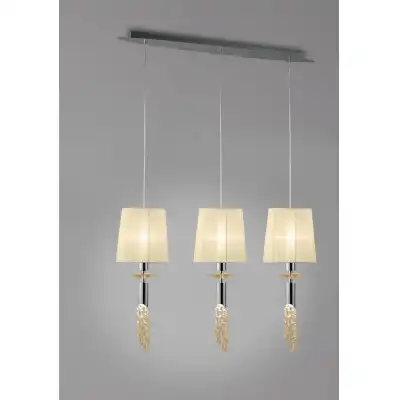 Tiffany Linear Pendant 3+3 Light E27+G9 Line, Polished Chrome With Cream Shades And Clear Crystal
