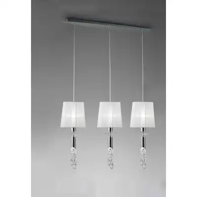 Tiffany Linear Pendant 3+3 Light E27+G9 Line, Polished Chrome With White Shades And Clear Crystal
