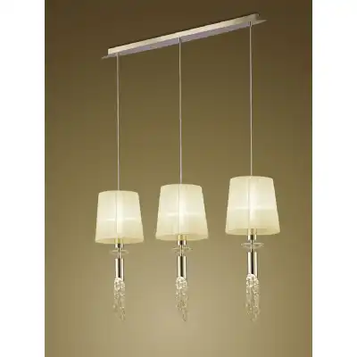 Tiffany Linear Pendant 3+3 Light E27+G9 Line, French Gold With Cream Shades And Clear Crystal