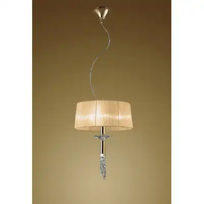 Tiffany Pendant 3+1 Light E27+G9, French Gold With Soft Bronze Shade And Clear Crystal