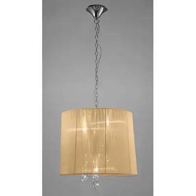 Tiffany Pendant 3+3 Light E14+G9, Polished Chrome With Soft Bronze Shade And Clear Crystal