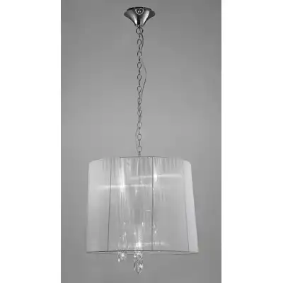 Tiffany Pendant 3+3 Light E14+G9, Polished Chrome With White Shade And Clear Crystal