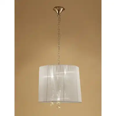 Tiffany Pendant 3+3 Light E14+G9, French Gold With Cream Shade And Clear Crystal