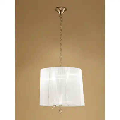 Tiffany Pendant 3+3 Light E14+G9, French Gold With White Shade And Clear Crystal