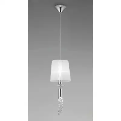Tiffany Pendant 1+1 Light E27+G9, Polished Chrome With White Shade And Clear Crystal