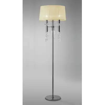 Tiffany Floor Lamp 3+3 Light E27+G9, Polished Chrome With Cream Shade And Clear Crystal