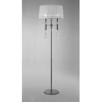 Tiffany Floor Lamp 3+3 Light E27+G9, Polished Chrome With White Shade And Clear Crystal